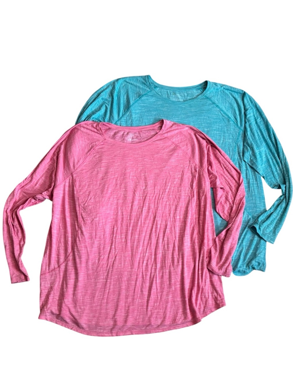 Bundle of 2 Tek Gear Women's Plus Size Pink & Teal Athleisure Long Sleeve Tops